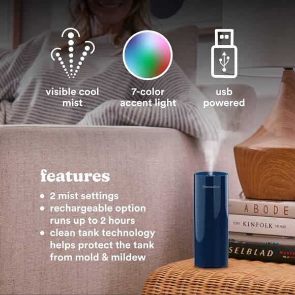 HoMedics Portable Ultrasonic Humidifier Travel Personal Cool Mist 4 Small Rooms - Picture 11 of 15